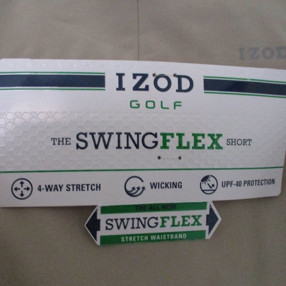 IZOD Swingflex Mens Flat Front Camel Beige Stretch Golf Short Pant NWT-Size 36W - Picture 3 of 5